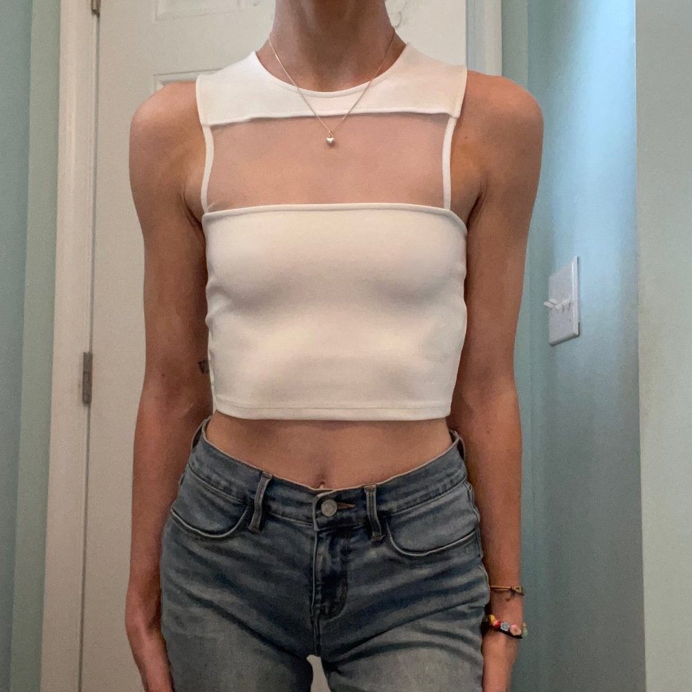 Urban Outfitters White Crop Top with Mesh
